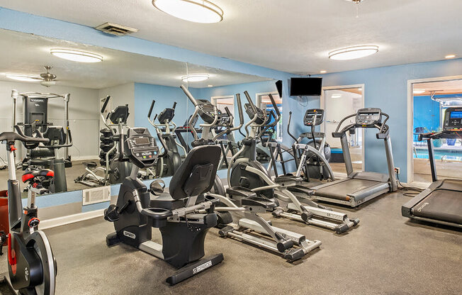 Fitness center at apartment complex