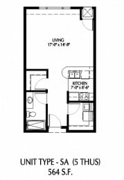 Studio, 1 bath, 555 sqft, $1,274