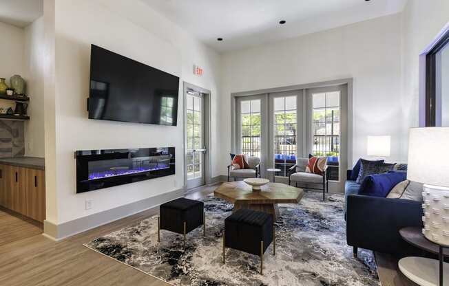 the estates at tanglewood|living room with fireplace