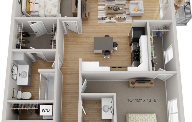 2 beds, 2 baths, 1,099 sqft, $1,525, Unit 408