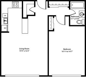 1 bed, 1 bath, 624 sqft, $1,099