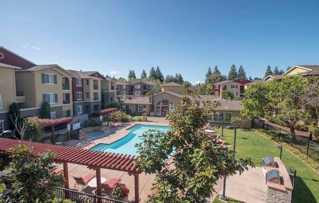 Aerial View Of Pool at Sterling Village Apartment Homes, Vallejo, CA, 94590