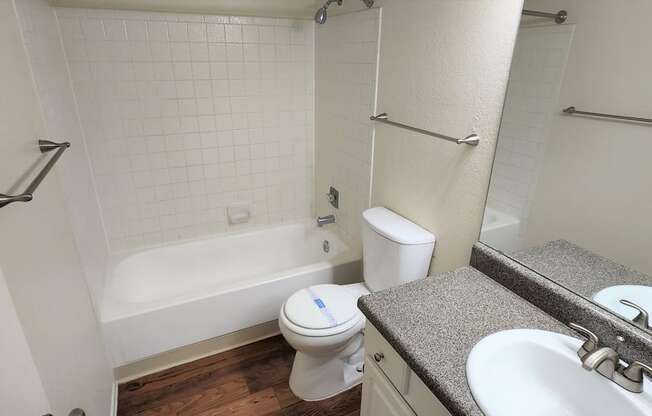 2x2 Upstairs Brown Upgrade Guest Bathroom at Mission Palms Apartment Homes in Tucson AZ