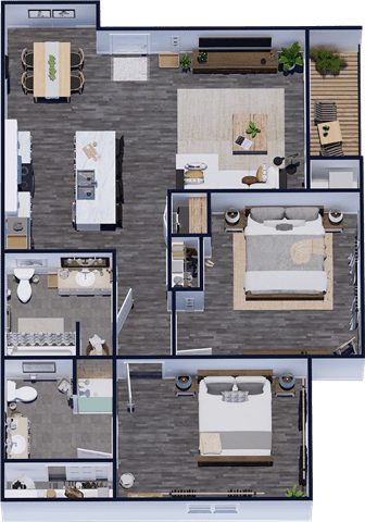 Two Bed Two Bath Floor Plan at Liberty Club, Hinesville, GA