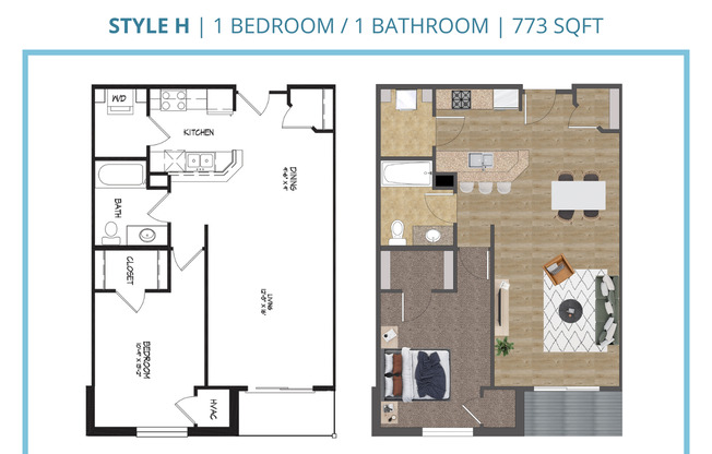 1 bed, 1 bath, 773 sqft, $1,795, Unit B-403