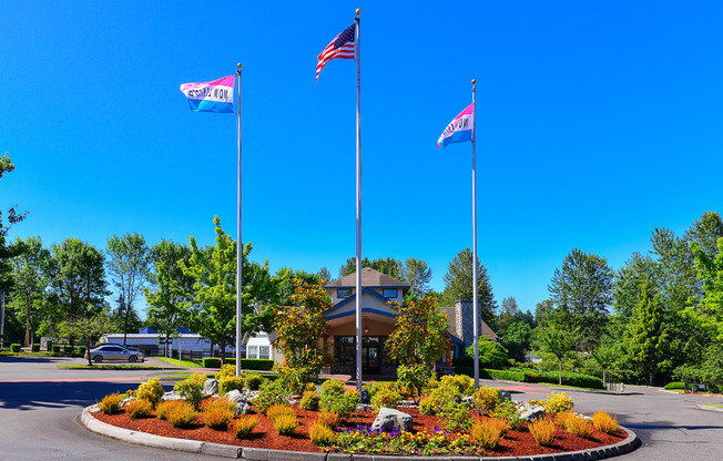 Puyallup Apartments- Deer Creek Apartments- exterior- flags