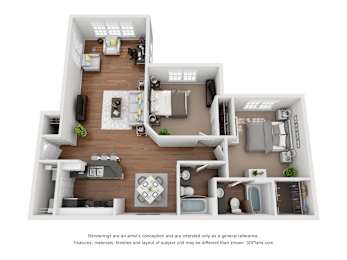 2 beds, 2 baths, 1,069 sqft, $1,703