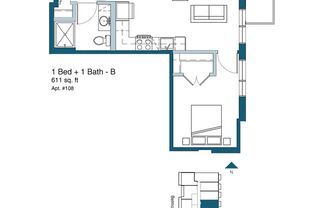 1 bed, 1 bath, 599 sqft, $1,850, Unit 205