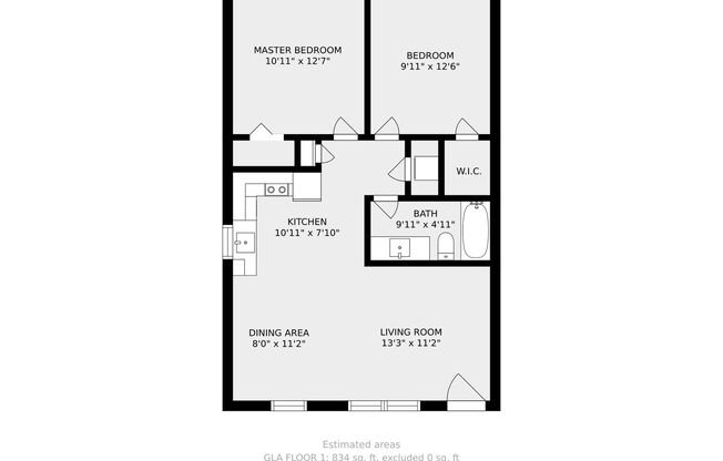 2 beds, 1 bath, 834 sqft, $1,411, Unit J