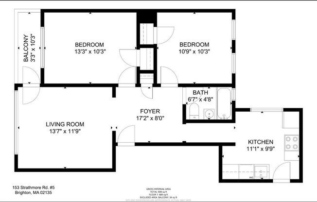 2 beds, 1 bath, 690 sqft, $2,400, Unit 5