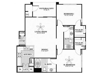 2 beds, 2 baths, 1,060 sqft, $1,560