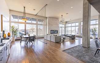 Clubroom with lounge seating and a TV