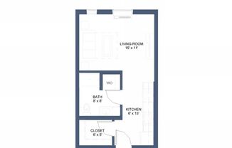 Studio, 1 bath, 408 sqft, $1,099, Unit 204