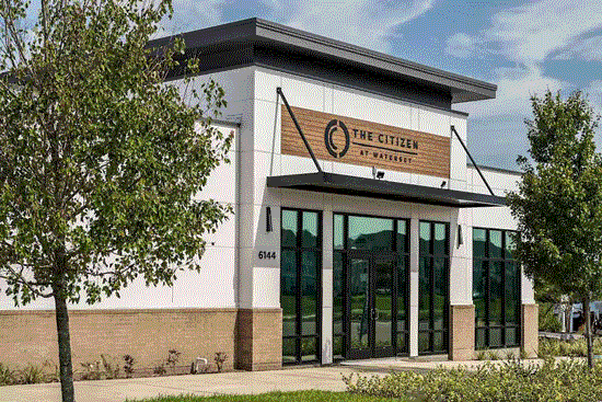 Stylish entrance to The Citizen at Waterset luxury apartments in Apollo Beach, FL