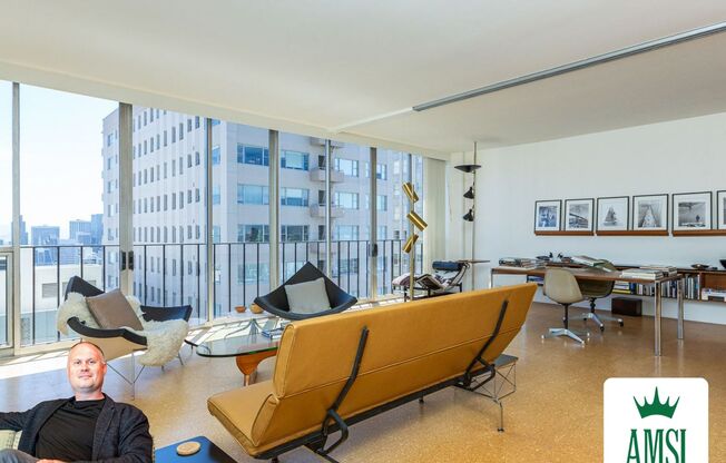 Meticulously maintained 1br + office apartment featuring original 1961 design elements, 24-hour doorman, covered garage parking w/ EV charger and storage.