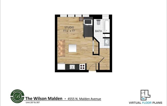 Studio, 1 bath, 282 sqft, $1,495, Unit 307