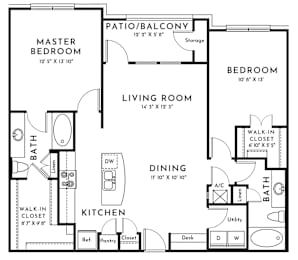 2 beds, 2 baths, 1,150 sqft, $1,738