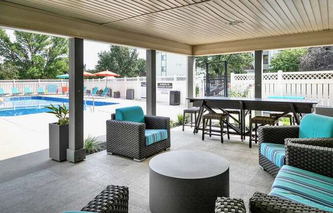 Community pool deck at Somerset Apartments in Lincoln, NE