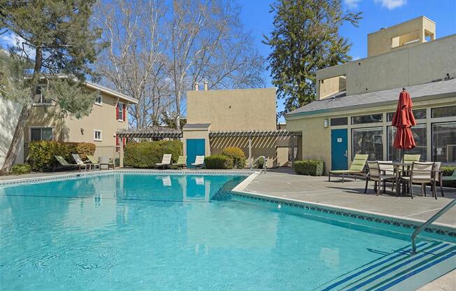 shimmering pool at Parkside Apartments, Davis, California