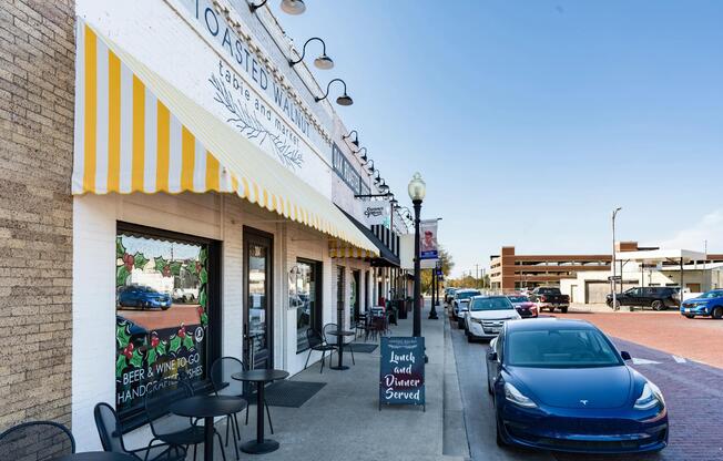A walkable Downtown Celina block lined with locally owned restaurants and cafés, offering a lively streetscape for dining and everyday outings.