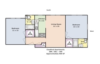 2 beds, 2 baths, 900 sqft, $1,600, Unit 300