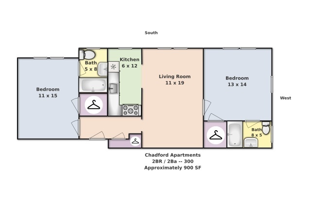 2 beds, 2 baths, 900 sqft, $1,600, Unit 300