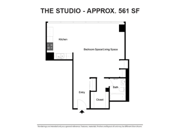 Studio, 1 bath, 561 sqft, $918