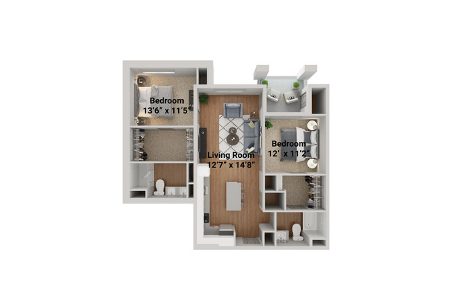 2 beds, 2 baths, 1,078 sqft, $2,387, Unit C-111