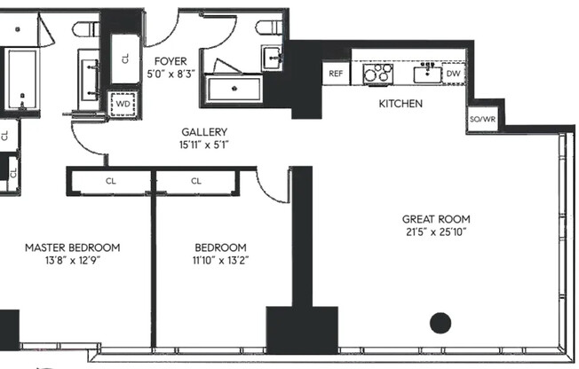 2 beds, 2 baths, 1,432 sqft, $11,500, Unit 22C