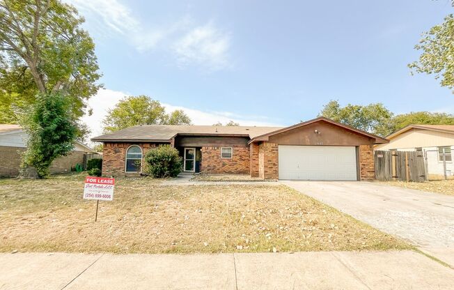 This 3 bedroom, 2 bathroom, 2 car garage home in Killeen near Fort Cavazos! Enjoy time with family and friends in the large living room with fireplace! The kitchen features tons of cabinets and counter-space! The master bedroom has an attached bathroom w