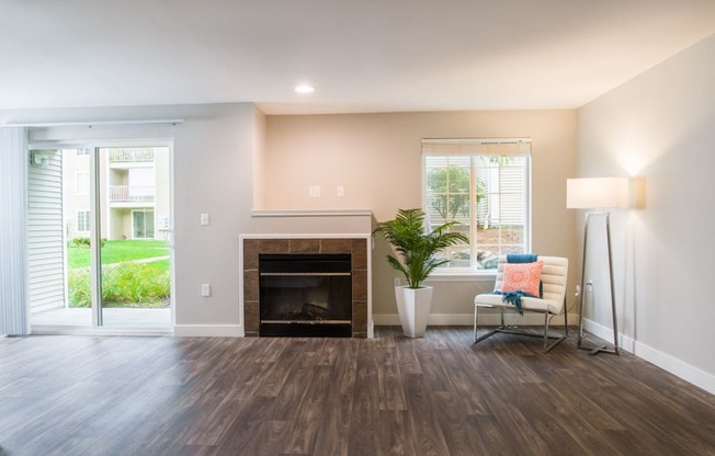 The Lighthouse Model Living Room with Fireplace