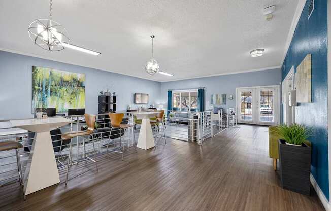 A large open space with tables and chairs.