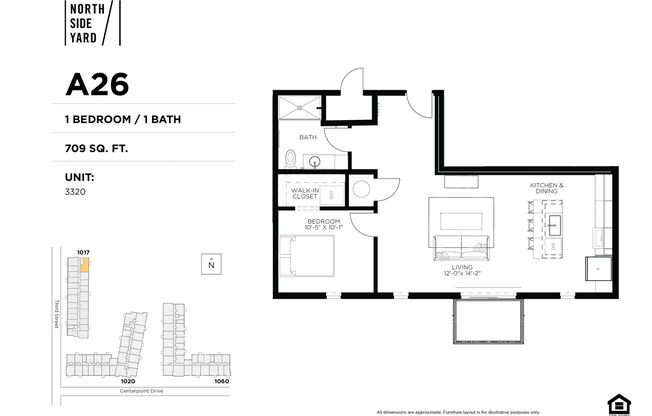 1 bed, 1 bath, 728 sqft, $1,525, Unit 3320