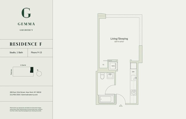 Studio, 1 bath, $4,595, Unit 10F