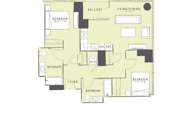 2 beds, 2 baths, 899 sqft, $4,142, Unit 1301
