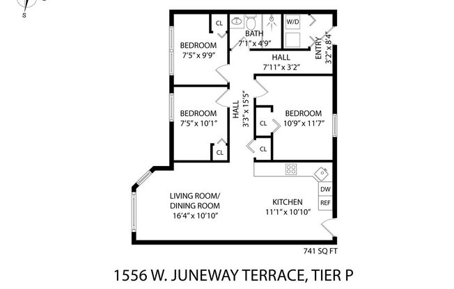 3 beds, 1 bath, 524 sqft, $2,300, Unit 1556-1P