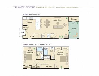 2 beds, 2.5 baths, 1,265 sqft, $1,713