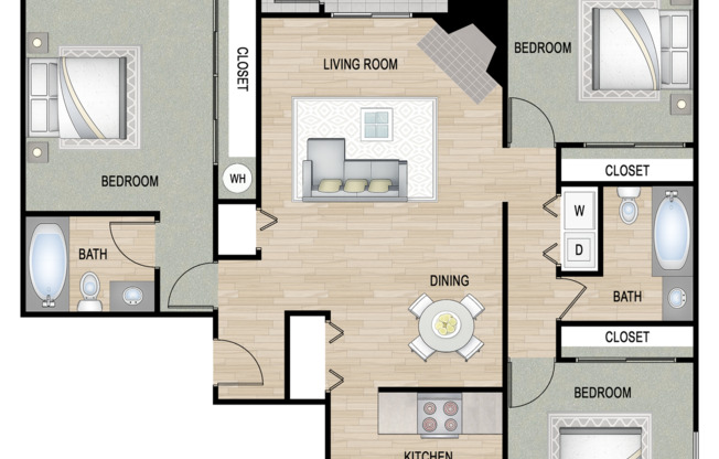 3 beds, 2 baths, 1,160 sqft, $2,400