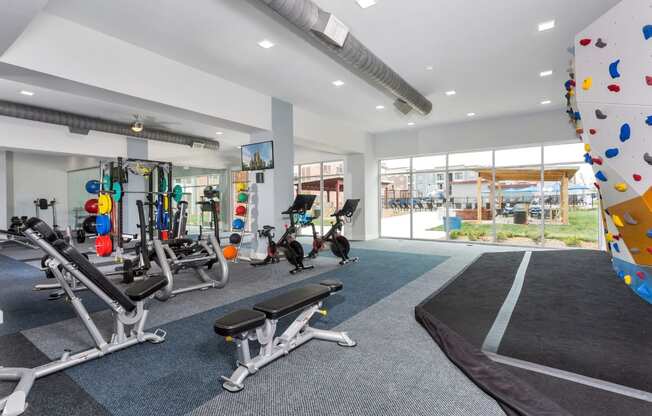 Westwood Green Apartments Fitness Center with rock climbing wall