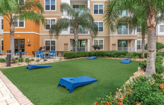 a large lawn in front of a building