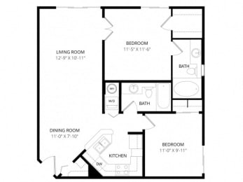 2 beds, 2 baths, 857 sqft, $1,315