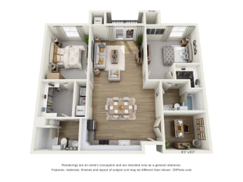 2 beds, 2 baths, 1,212 sqft, $1,755