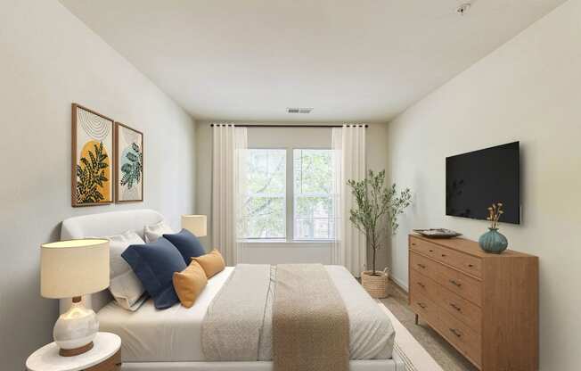 a bedroom with a large bed and a tv at Sanger Place, Lorton, VA, 22079