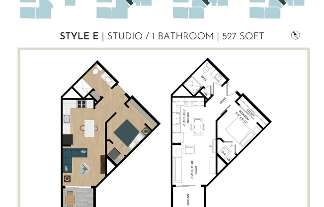 Studio, 1 bath, 527 sqft, $1,670, Unit 207