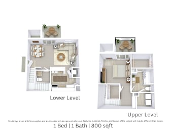 1 bed, 1.5 baths, 800 sqft, $1,100