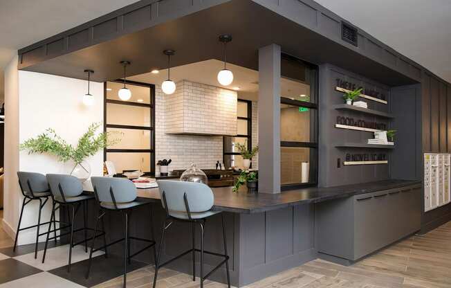 Fun public space with countertop and full kitchen at Novel Cary