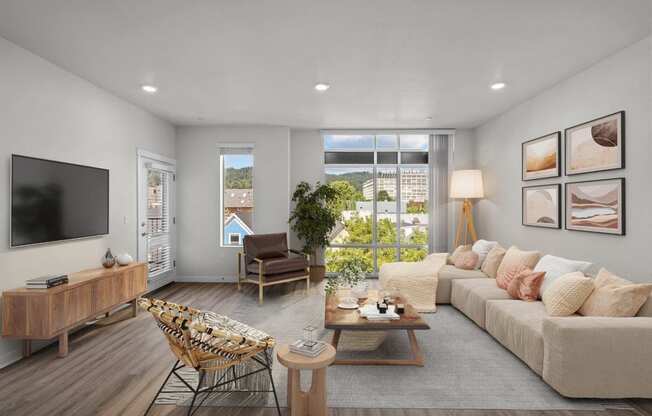 a living room with a couch and a television