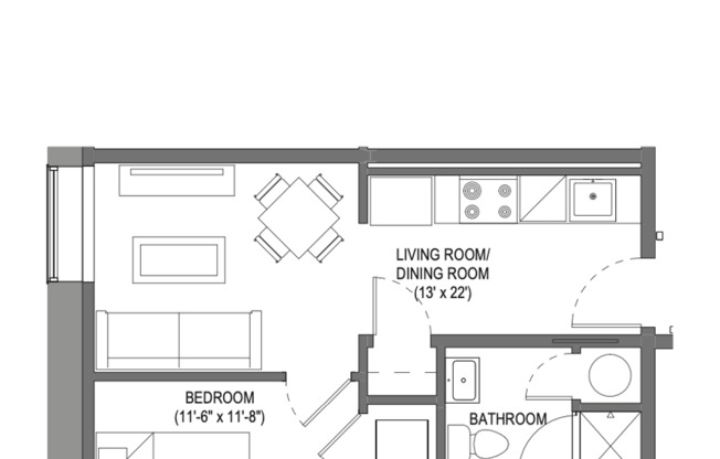 1 bed, 1 bath, 475 sqft, $1,485, Unit B106