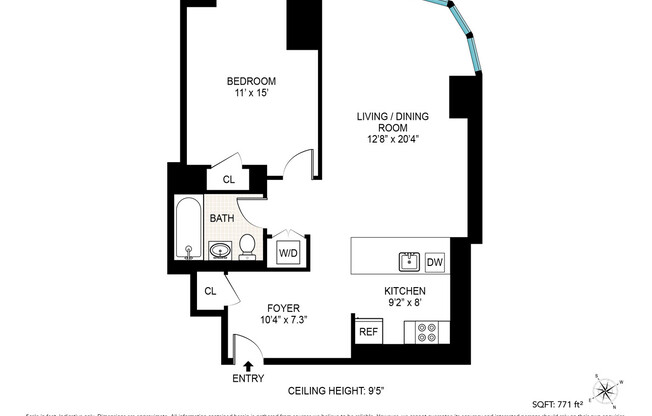 1 bed, 1 bath, 740 sqft, $5,600, Unit 5C