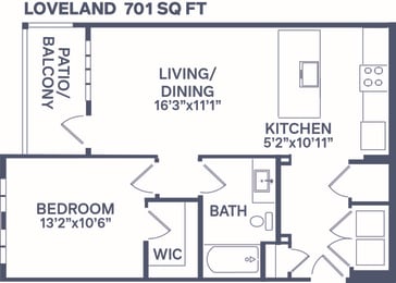 1 bed, 1 bath, 701 sqft, $1,699